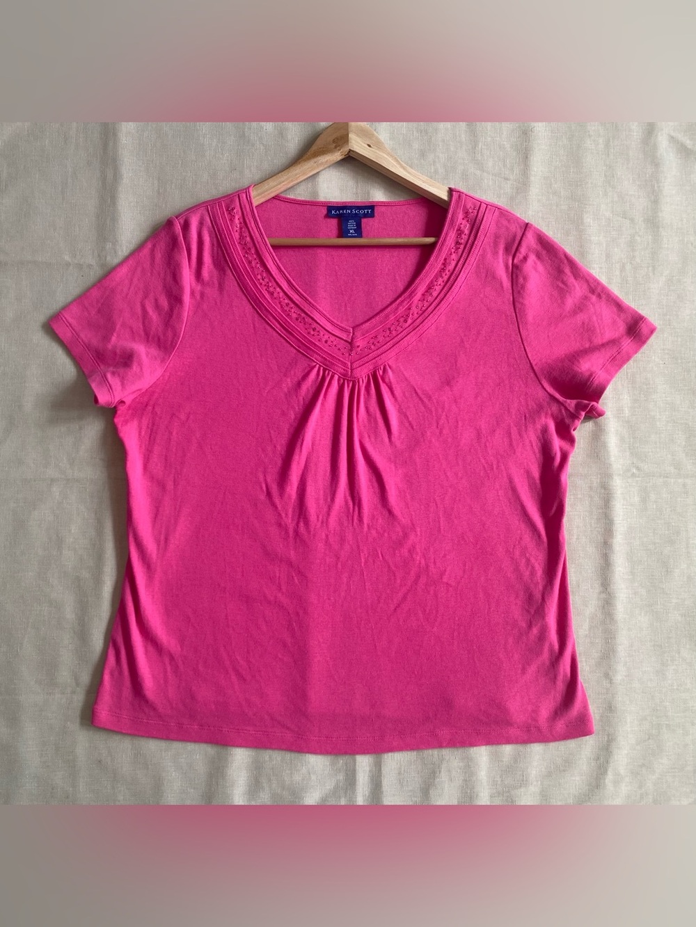 Karen Scott Pink Embellished V-Neck Top Size XL